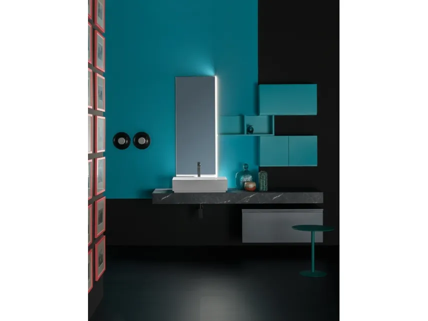 Mobile da Bagno sospeso in nobilitato e  laccato opaco e piano in laminato effetto pietra B GO CHROMATIC BG46 di Compab