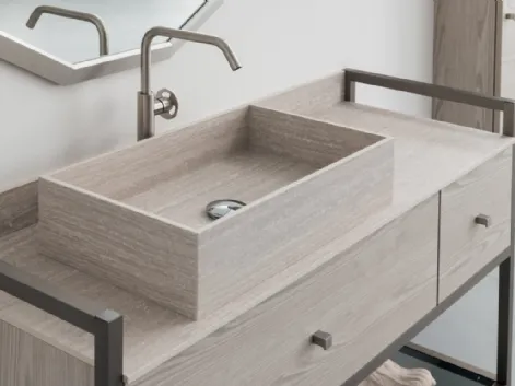 Mobile Bagno da appoggio in nobilitato effetto legno con piano e lavabo in HPL B201 BD022 di Compab