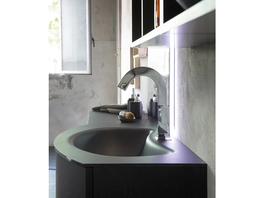 Mobile da Bagno sospeso in rovere con lavabo integrato in vetro satinato K25 32 di Compab