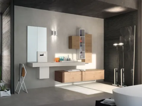 Mobile da Bagno sospeso La Fenice 15 in Rovere nodato naturale con top in Ecomalta di Arcom